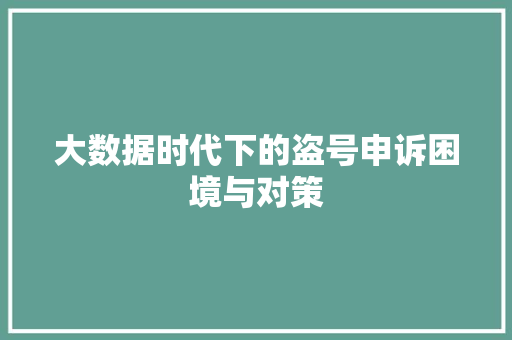 大数据时代下的盗号申诉困境与对策