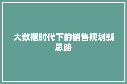 大数据时代下的销售规划新思路  第1张