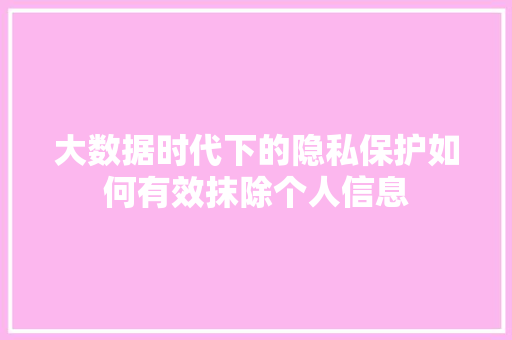 大数据时代下的隐私保护如何有效抹除个人信息  第1张