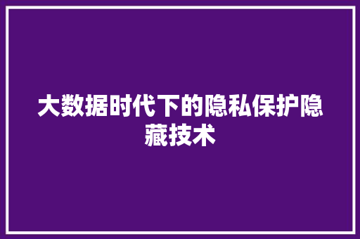 大数据时代下的隐私保护隐藏技术  第1张