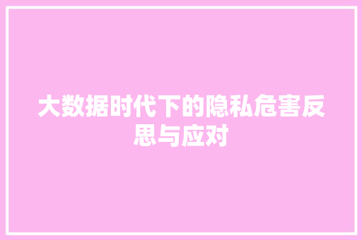 大数据时代下的隐私危害反思与应对  第1张