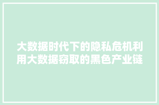大数据时代下的隐私危机利用大数据窃取的黑色产业链  第1张