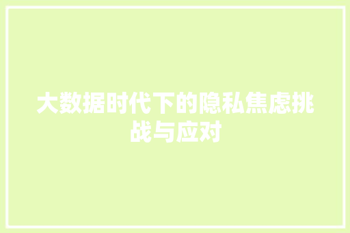 大数据时代下的隐私焦虑挑战与应对  第1张