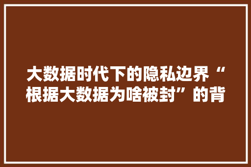 大数据时代下的隐私边界“根据大数据为啥被封”的背后真相  第1张