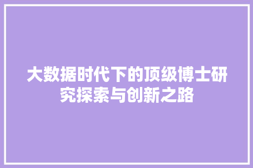 大数据时代下的顶级博士研究探索与创新之路  第1张