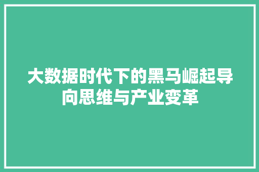 大数据时代下的黑马崛起导向思维与产业变革  第1张