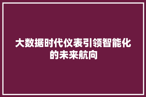 大数据时代仪表引领智能化的未来航向