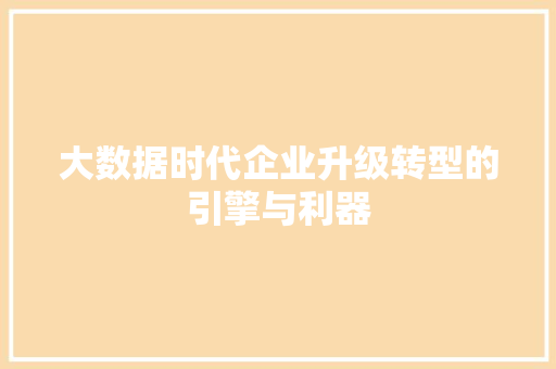 大数据时代企业升级转型的引擎与利器