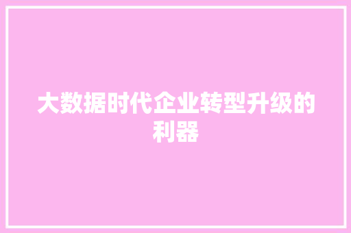 大数据时代企业转型升级的利器  第1张