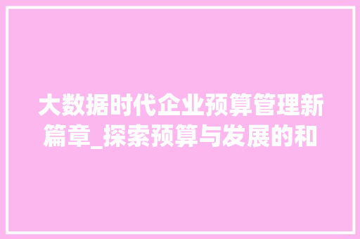 大数据时代企业预算管理新篇章_探索预算与发展的和谐共生