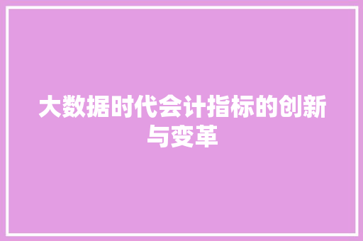 大数据时代会计指标的创新与变革  第1张