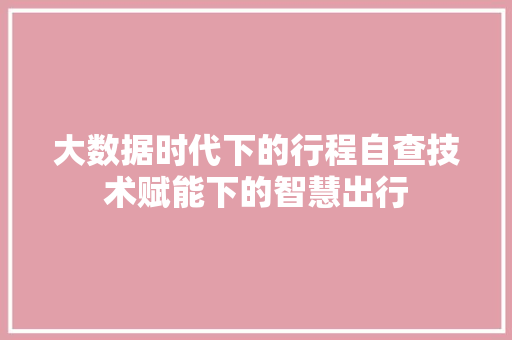 大数据时代下的行程自查技术赋能下的智慧出行