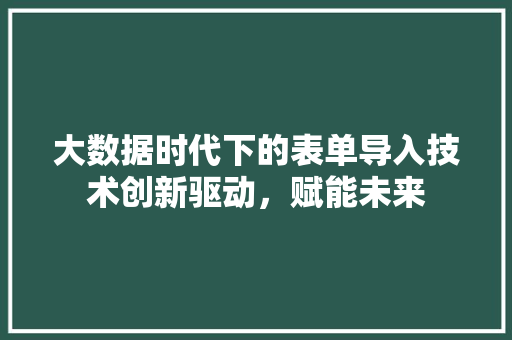大数据时代下的表单导入技术创新驱动，赋能未来