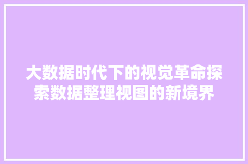 大数据时代下的视觉革命探索数据整理视图的新境界