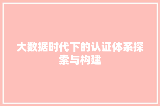 大数据时代下的认证体系探索与构建  第1张