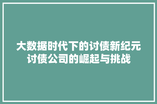 大数据时代下的讨债新纪元讨债公司的崛起与挑战  第1张