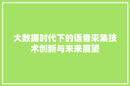 大数据时代下的语音采集技术创新与未来展望  第1张