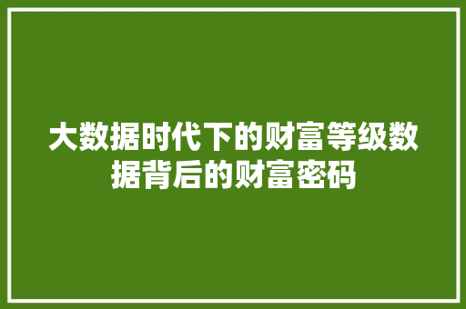 大数据时代下的财富等级数据背后的财富密码  第1张