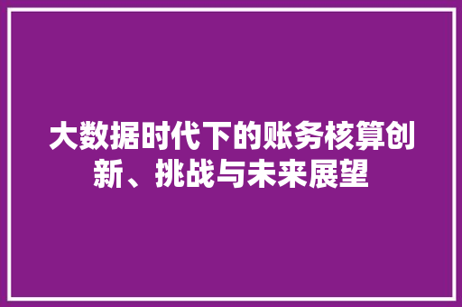大数据时代下的账务核算创新、挑战与未来展望