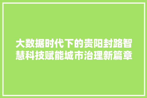 大数据时代下的贵阳封路智慧科技赋能城市治理新篇章