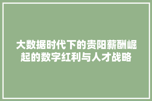 大数据时代下的贵阳薪酬崛起的数字红利与人才战略