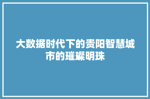大数据时代下的贵阳智慧城市的璀璨明珠