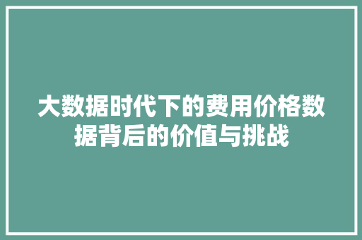 大数据时代下的费用价格数据背后的价值与挑战