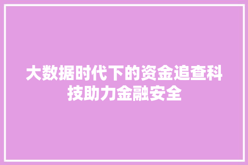 大数据时代下的资金追查科技助力金融安全