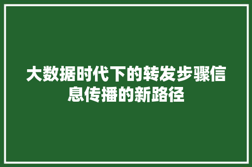 大数据时代下的转发步骤信息传播的新路径