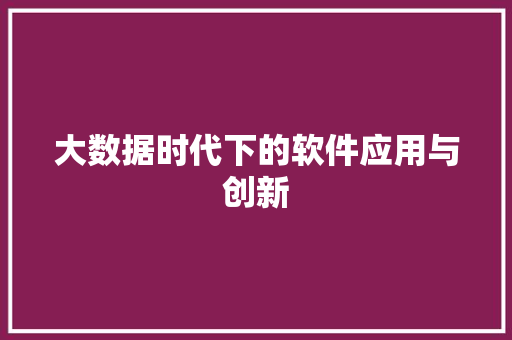 大数据时代下的软件应用与创新  第1张