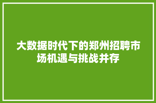 大数据时代下的郑州招聘市场机遇与挑战并存  第1张