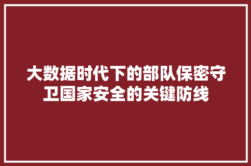 大数据时代下的部队保密守卫国家安全的关键防线