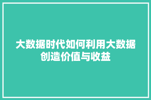 大数据时代如何利用大数据创造价值与收益  第1张