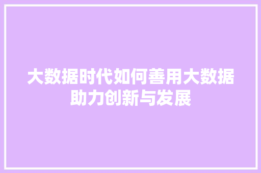 大数据时代如何善用大数据助力创新与发展  第1张