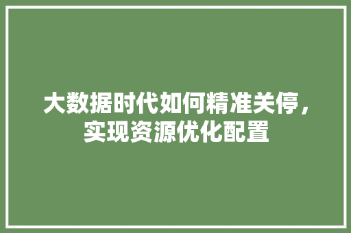 大数据时代如何精准关停，实现资源优化配置  第1张
