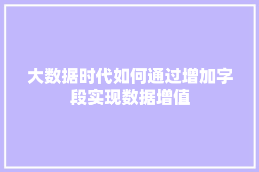 大数据时代如何通过增加字段实现数据增值