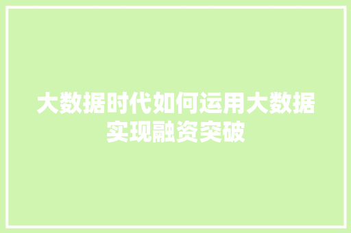 大数据时代如何运用大数据实现融资突破  第1张