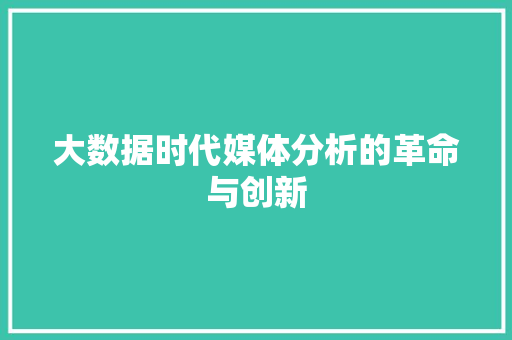大数据时代媒体分析的革命与创新  第1张