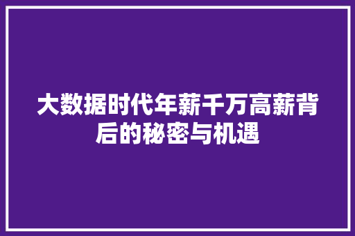 大数据时代年薪千万高薪背后的秘密与机遇
