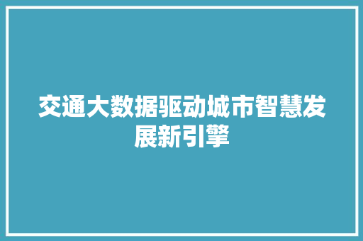 交通大数据驱动城市智慧发展新引擎