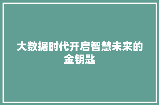 大数据时代开启智慧未来的金钥匙  第1张