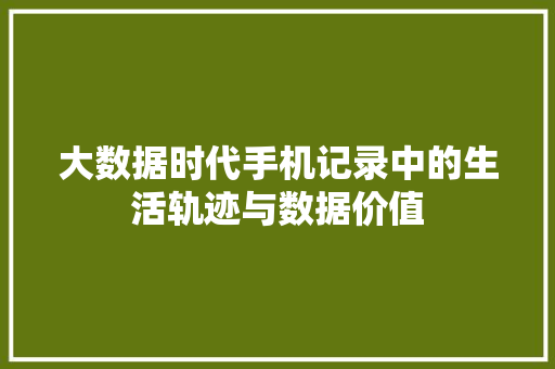 大数据时代手机记录中的生活轨迹与数据价值