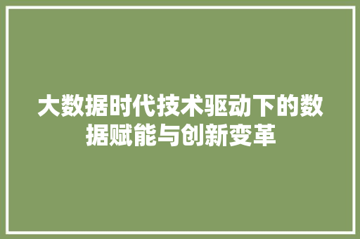 大数据时代技术驱动下的数据赋能与创新变革
