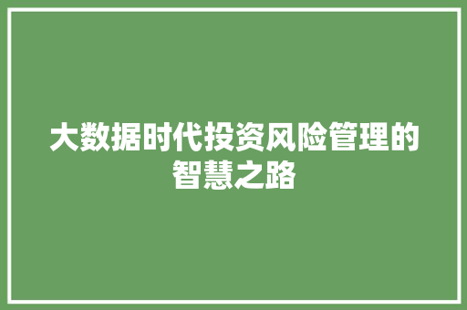 大数据时代投资风险管理的智慧之路  第1张