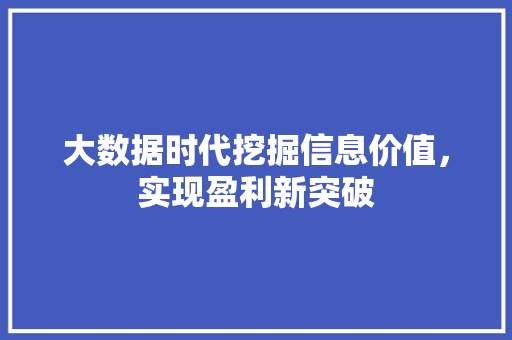 大数据时代挖掘信息价值，实现盈利新突破  第1张