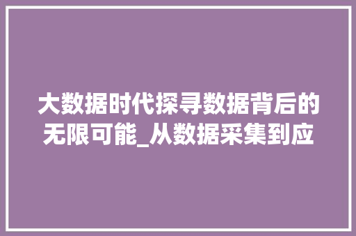 大数据时代探寻数据背后的无限可能_从数据采集到应用分析