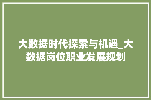 大数据时代探索与机遇_大数据岗位职业发展规划  第1张