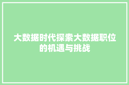 大数据时代探索大数据职位的机遇与挑战  第1张