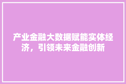 产业金融大数据赋能实体经济，引领未来金融创新