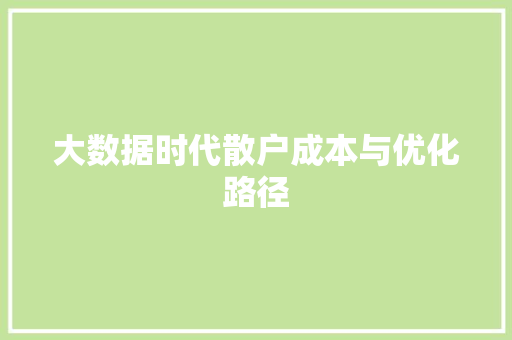 大数据时代散户成本与优化路径